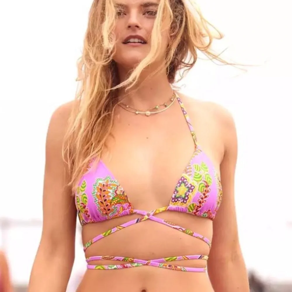 NEW Aerie Pink wrap triangle bikini top and Crossover High Waisted Bikin…